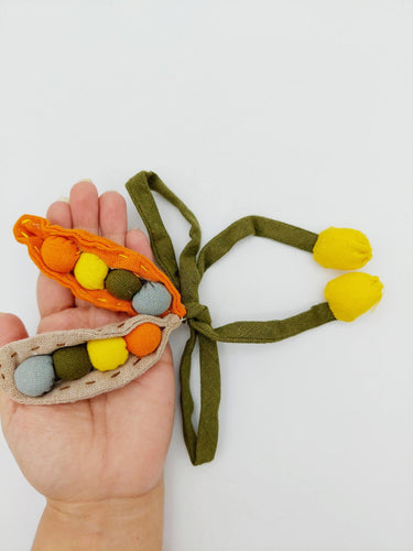 Hand Embroidered Peas in a Pod Applique, Peach Embroidery, Seed Pod Applique